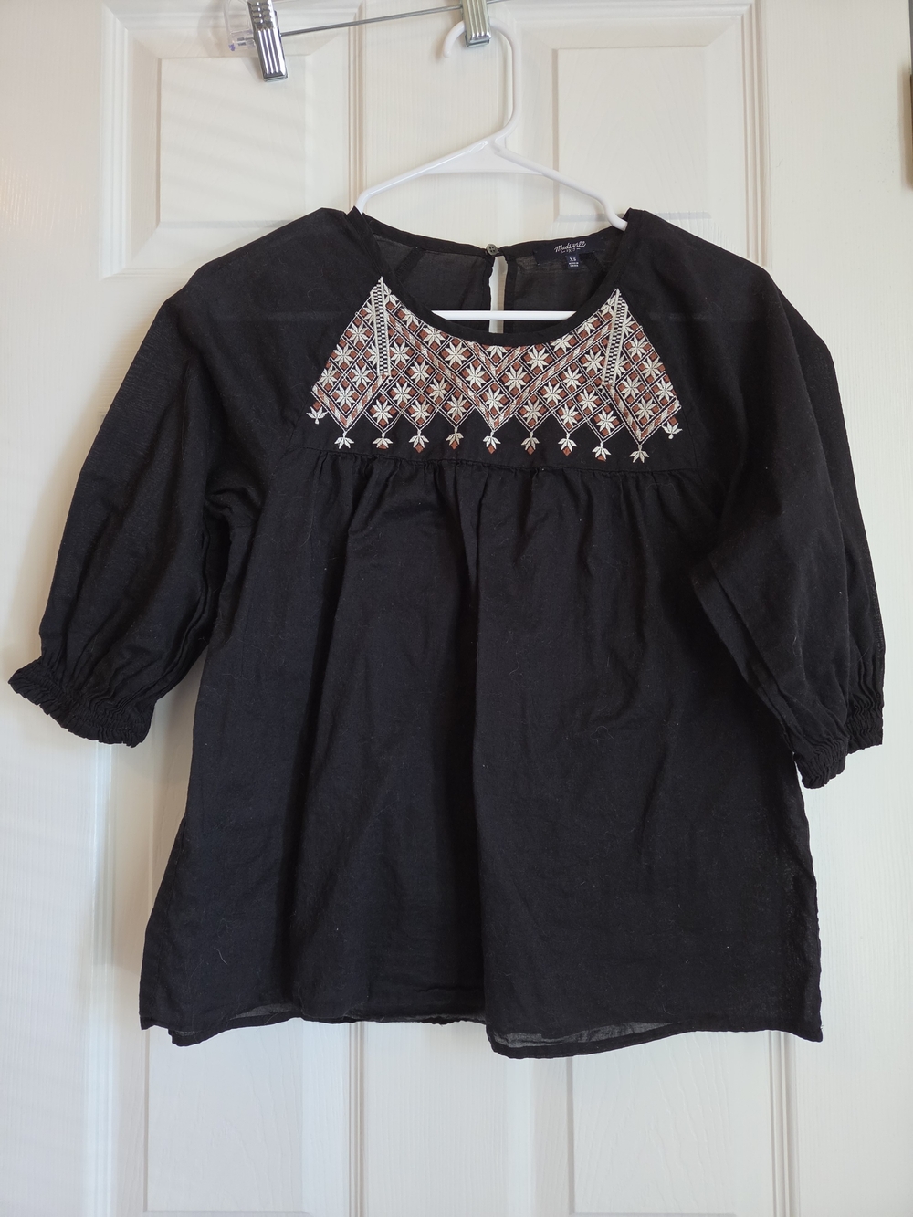 Black Embroidered Peasant Top - Unknown Brand